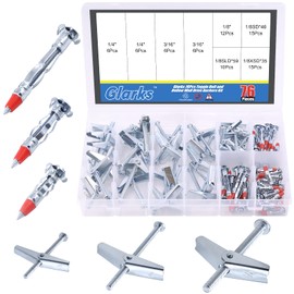 Glarks 76Pcs Toggle Bolt and Hollow Wall Drive Anchors Kit, 1/8" 3/16" 1/4" Round Head Toggle Bolts and 1/8'' 35/46/59mm Molly Bolt Drive Hollow Drive Wall Anchor Assortment Set