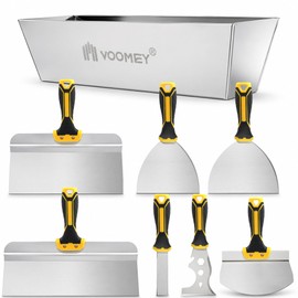 Voomey Drywall Tool Kit 8Pcs Stainless Steel Putty Knife Set with Taping Knives,Painter Scraper,Mud Pan and Scoop for Drywall Joint Taping, Finishing,and Patching