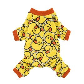 Fitwarm Funny Duck Dog Pajamas, Dog Winter Clothes for Small Dogs Girl, Lightweight Velvet Pet Jumpsuit, Cat Onesie, Yellow, Medium