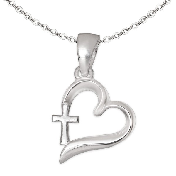 CLEVER SCHMUCK Necklace Cross in Heart 12 mm Simple &