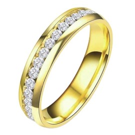 Lanyjewelry Men Women's Clear CZ All Around Wedding Ring Gold Plated Stainless Steel Dome Ring Band -Size 12
