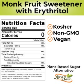 Anna and Sarah 1.5 Lbs Monk Fruit Sweetener with Erythritol, White Sugar Substitute, Plant-Based Sugar Alternative, Kosher, NON GMO, Vegan in Resealable Bag, 24 Ounce