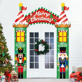 3 Pcs Merry Christmas Party Decorations Xmas Nutcracker Door Banner Castle Photo Booth Props Large Nutcracker Soldier Photography Backdrop for Kids Boys Girls Trick or Treat Games Favors Supply