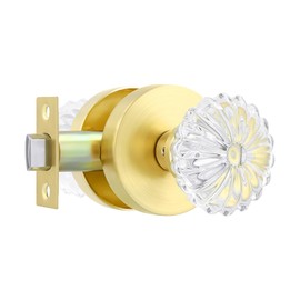 Heittis1 Pack Crystal Door Knobs Interior,Round Passage Glass Door Knob for Hall/Closet,Satin Brass Finish