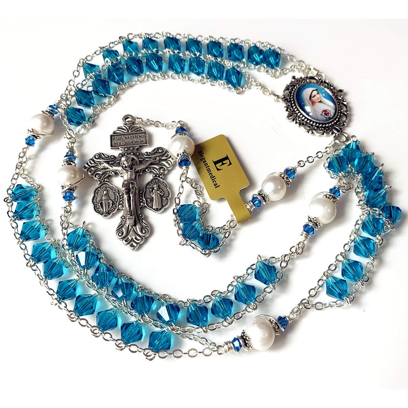 Elegantmedical - Collar con cuentas de cristal Bule y perlas
