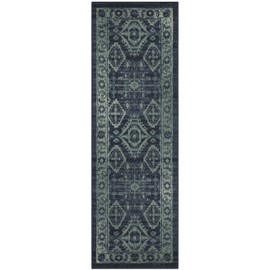 Maples Rugs Georgina Traditional Runner Rug – Made in USA – Washable, Non Slip Indoor Carpet for Hallway, Kitchen, and Laundry Room, 1'8 x 5', Navy Blue/Green
