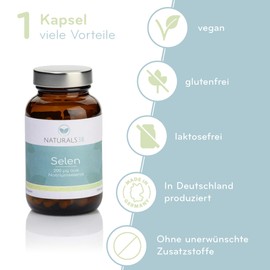 NATURALS38 Selen - 120 Kapseln je 200 µg Natriumselenit - Akazienfaser natürlicher Füllstoff - probiotische Wirkung - hohe Bioverfügbarkeit - vegan - glutenfrei - ohne Zusatzstoffe - Made in Germany