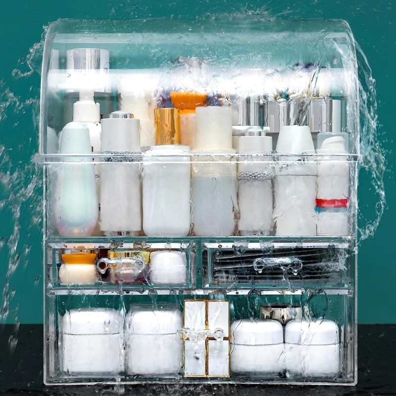 Clear Large Acrylic Makeup Organizer with Lid Cosmetic Storage Drawers
