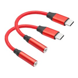 USB C to 3.5mm Headphone Jack Adapter Cable 2inch, USB Type C Male to 1/8'' 3.5mm Female Aux Audio Dongle Cable Cord, for USB Type C Port Cell Phone Not Have a 3.5mm Audio Output Device(Red)