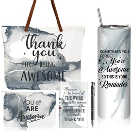 Wowangce 5 Pcs Employee Appreciation Gift Set for Women Christmas Thank You Gift Thank You for Being Awesome 20 oz Marble Insulated Tumbler Tote Bag Makeup Bag Journal Ballpoint for Staff Coworker