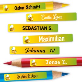 Sunnywall® Pen Stickers Bee Name Stickers Children School Pack of 72 Stickers for Pens Name Labels Narrow 49 x 7.5 mm Nursery First Day of School