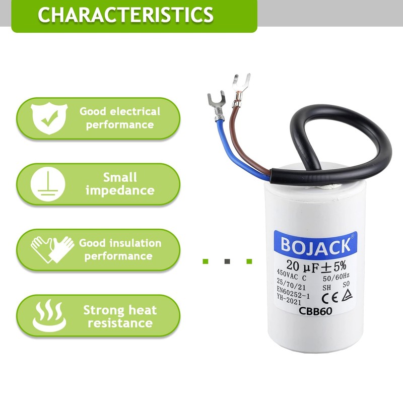 BOJACK 20 uF 450V AC 20 MFD CBB60 Wire Lead