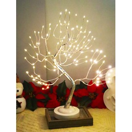 FUCHSUN Led Fairy Light Tree Lamp 8 Modes Bonsai Tree Light with 108 Warm White Led Battery USB Powered Tabletop Tree with Timer for Home Christmas Decoration (Silver Branches)
