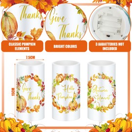 Retisee 3 Pcs Fall Flameless Candles Pumpkin Wreath Flameless LED Candles for Bedroom Living Room Fall Autumn Thanksgiving Day Decorations(Classic Style)