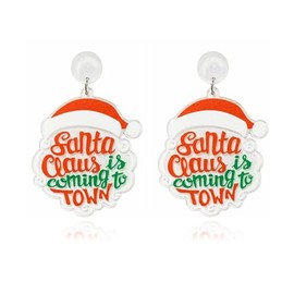 Christmas Earrings for Women Cute Gingerbread Man Elf Fawn Charm Earrings Acrylic Fashion Christmas Tree Cat Dinosaur Funny Earrings Xmas Party Favors Decor Accessories (White Christmas Hat)