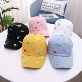 Miyanuby Baby Kids Baseball Caps Cotton Adjustable Summer Sun Hats for Toddler Baby Boys Girls Cartoon Dinosaur Hats Black
