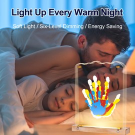 Family Handprint Kit - Baby Hand and Footprint Kit Night Light, Baby Gifts for New Parents, Family Gifts ldeas, New Mom Baby Shower Gifts for Boys & Girls, Newborn Keepsake, 4 Non-Toxic Paints (Brown)