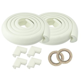 FiveSeasonStuff 2 Pack All Season Foam Cushion Table Edge Guards (Edge Protectors) + 4 Corner Guards (Corner Protectors) Kits for Baby Proofing Child Proofing (2 Pack Jumbo Cream White L-Shape Edge Guards (2 Metres Each) + 4 Jumbo Corner Guards (T: 8-14m