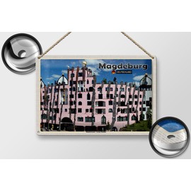 Tin Sign Cities Magdeburg Hundertwasser Building 30 x 20 cm Tin Sign