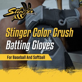 Stinger Sports Color Crush Batting Gloves, Smoke, Youth Medium