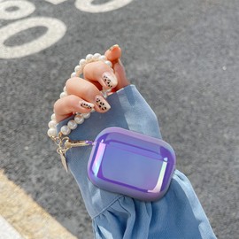 CameCosy Laser Case Compatible for Airpods Pro 2 2022 with Cute Pearl Wrist Keychain, Colorful Sparkle Pretty Soft TPU Protective Cover for Airpods Pro 2nd Generation for Women Girls-Lavender Purple