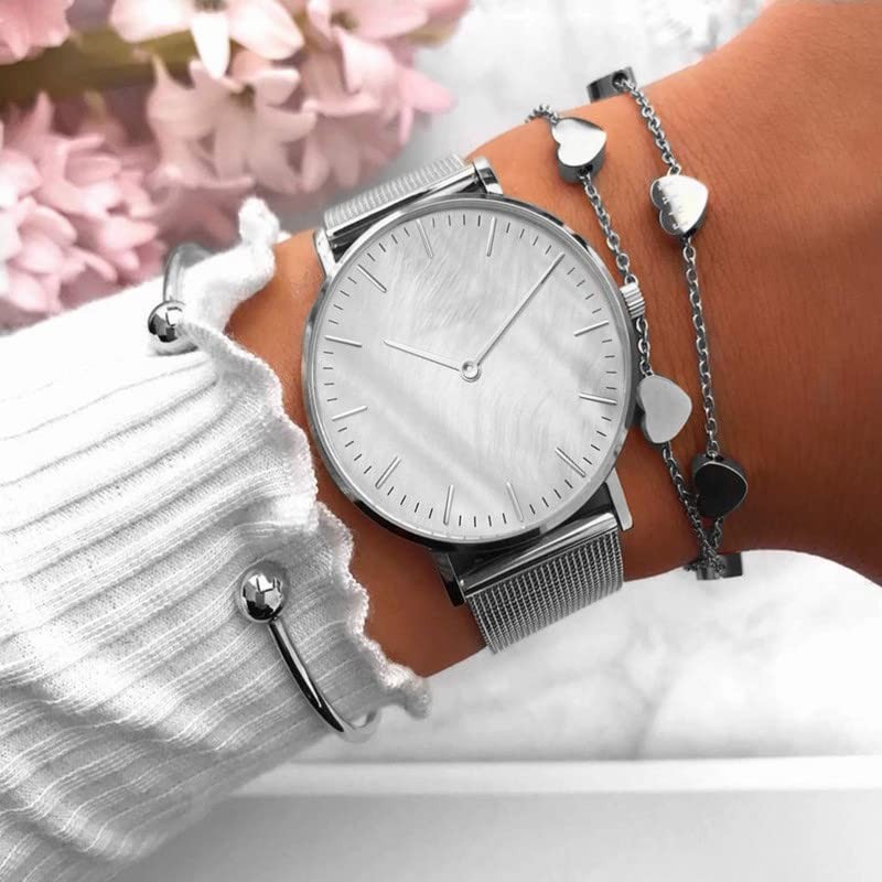 Basfur Dress Watch Fe-Montre-063-02, Silver Band / White Dial, Modern