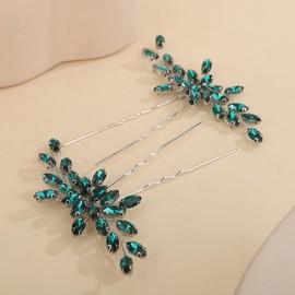 Rumtock Pack of 2 Green Hair Pins Silver Hair Piece for Wedding Brides Boho Hair Accessories for Women (Green)