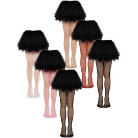 Geyoga 6 Pcs Girls Bling Tights Kids Fishnet Stockings Girl Glitter Mesh Tights Rhinestone Hollow out Pantyhose (Classic Colors,Medium)