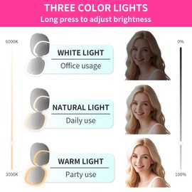 MissMeeca Rechargeable Travel Mirror with LED Lights, 3 Color Lighting, Adjustable Brightness, Dual Side Magnification (1x/3x), Portable Handheld Makeup Mirror for Home & Travel Use