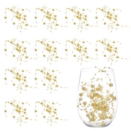 uxcell 12pcs Artificial Pearl String for Floating Candle, 9.8" Floating Faux Beads Pearl for Centerpiece Vases Filler Wedding Christmas Party Garland Decoration (Gold)
