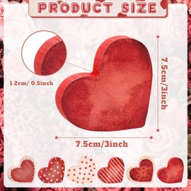 Beeveer 6 Pcs Valentine's Day Wooden Heart Signs Heart Tiered Tray Decor Wood Heart Shape Table Blocks for Party Home Office Table Shelf Decor for Valentine's Day(Red)