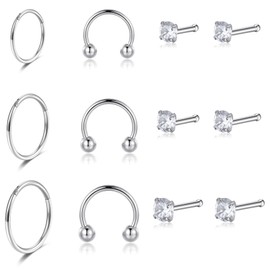 Bone Nose Rings Stud 316 Stainless Steel Horseshoe Septum Nose Ring Hoops Hinged Tragus Daith Cartilage Piercing Earrings Set