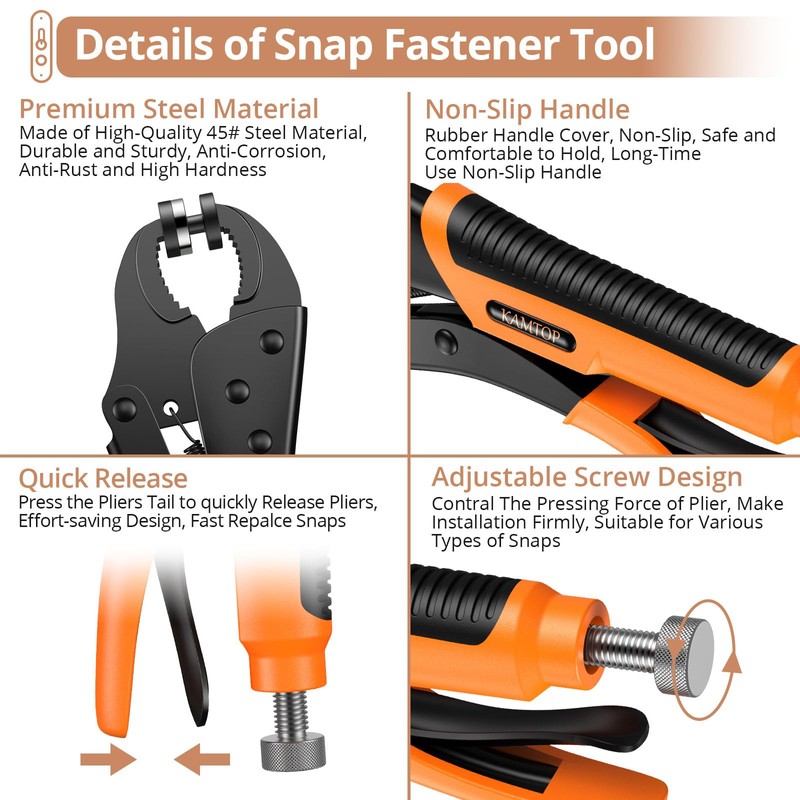 Snap Fastener Tool, Kamtop Heavy Duty Snap Button Plier with
