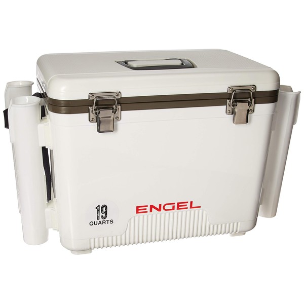 Engel 19 Quart Leak-Proof air-Tight drybox/Cooler with Rod Holders, White (UC19-RH)