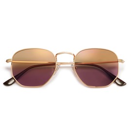 SOJOS Small Square Polarized Sunglasses for Men and Women Polygon Mirrored Lens SJ1072 with Rose Gold Frame/Grey Lens