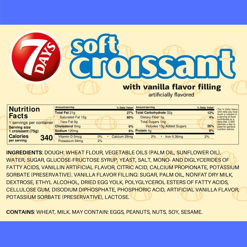 7Days Soft Croissant, Vanilla Croissant, Breakfast Pastry, Individually Wrapped On