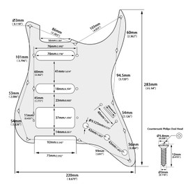 Banworks 11-Hole HSS Strat Pickguard 3-Screw Hole Round Corner Humbucking Mounting ST SSH Scratch Plate for Fender Lonestar/Deluxe/Professional I Series Stratocaster JT/HB-23 4Ply Vintage White Pearl