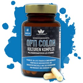 naturalie® - OPTI COLON® - Laboratory Tested Culture Complex Developed with Professionals - 13 Bacteria Strains + B Vitamins - High Activity of 14 MRD kbE per Capsule - BPA-Free Glass Jar - 60