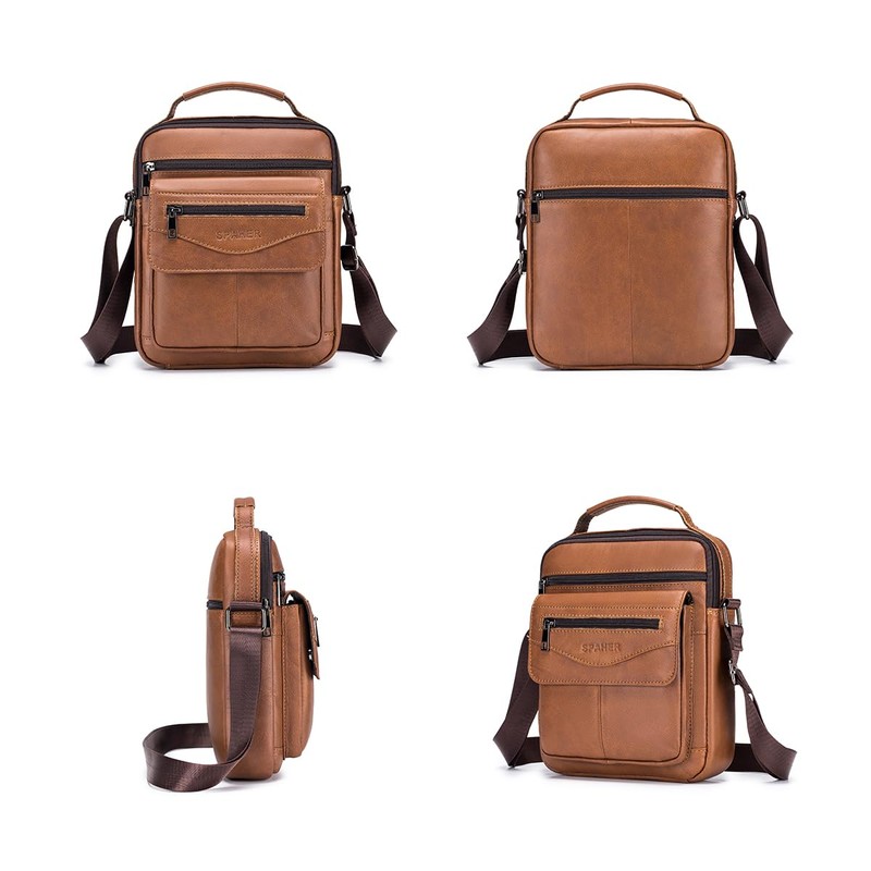 SPAHER Genuine Leather Shoulder Bag for Men, Leather, Crossbody, Small,