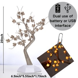 Cherry Blossom Bonsai Tree Light Lamp, 36 LED Tree Lamp Japanese Decor Battery and USB Plug in Tabletop Lighted Tree Table Lamp Indoor Modern Home Decor(Warm White)