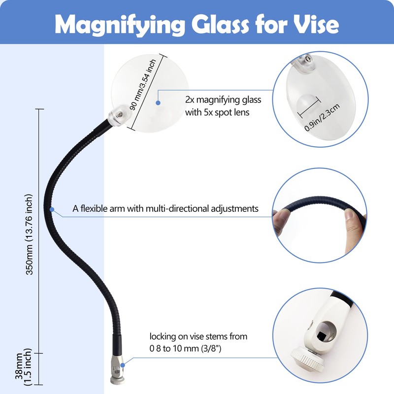 Riverruns Magnifying Glass for Vise 2X Magnification, Lens Dimensions 90mm，with