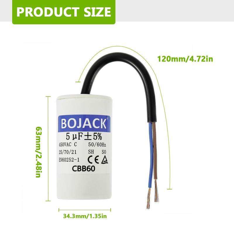 BOJACK CBB60 5uF 450V 50/60HZ Starting Capacitor, SH Motor Operating