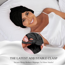 ZXYCLOPS Adjustable double-layer silk satin nightcap, suitable for wrapping hair while sleeping, for long curly hair, black