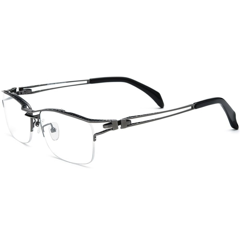 FONEX Pure Titanium Glasses Frame Men Semi Rimless Square Eyeglasses