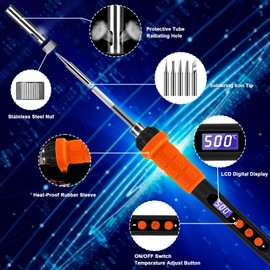 Soldering Iron Kit with LCD Display, 100W LED Display Adjustable Temperature, Soldering Iron with Automatic Sleep Mode, Soldering Gun with 5 Soldering Tips, Solder, Stand, Welding Tool