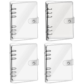 SKTMH 4Pack A5 Clear PVC Binder 6-Ring Notebook Binder Transparent Loose Leaf Binding Covers Refillable Notebook Round Ring Binder with Snap Button Closure Clear Notebook Cover for Notebooks Journal