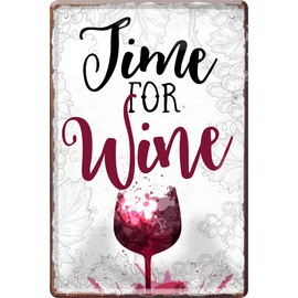 schilderkreis24 Funny Saying "Time for Wine" Decorative Wine Tin Sign Metal Sign Gift Idea Retro Funny Gift Idea Birthday Christmas Wine Cellar Wine Bar Wine Arbour 20 x 30 cm