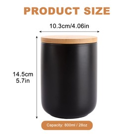 2 PCS Coffee Canister Ceramic, Food Storage Canisters with Airtight Bamboo Lid, Canisters Kitchen Set, for Storing Coffee, Tea, Sugar, Flour, Nuts, Beans (Black)