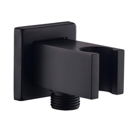 Wall Supply Elbow with Hand Shower Holder, Keymark Brass Square 1/2″Shower Hose Connector, Wall Mount Drop Ell Union Water Outlet, Black