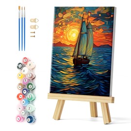 Natuyalo Framed Paint by Numbers Kit for Adults - Sailboat DIY Adult Paint by Number Kits Sunset Landscape Acrylic Canvas Painting for Adults Beginners Art Crafts with Frame, 12x16 Inch